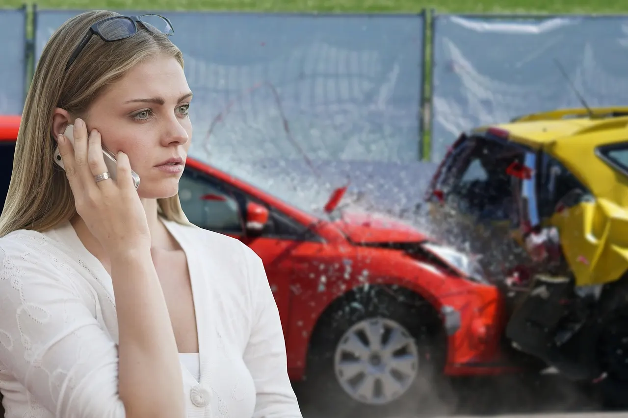 Driver calling for help after a car accident